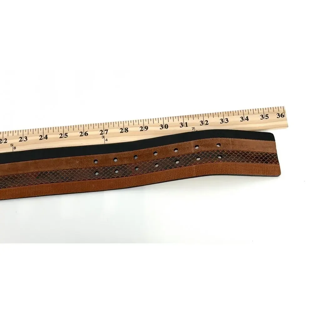 White House Black Market Leather Belt S Brown Black Snakeskin Wide Statement
